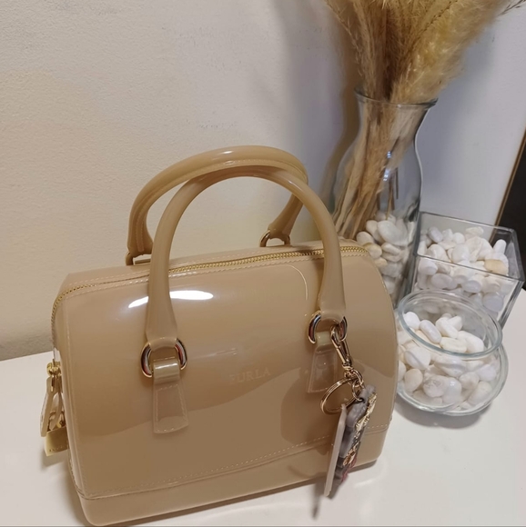Furla Beige Glossy Rubber Mini Candy Satchel - Picture 14 of 16
